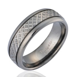 100S JEWELRY Gunmetal Tungsten Rings For Men Wedding Band Crosshatch Pattern Polished Finish Comfort Fit Size 6-16 (Tungsten, 12.5)
