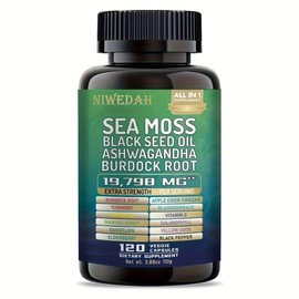 Sea Moss Black Seed Oil Ashwagandha Turmeric Bladderwrack Burdock 2000mg & Ginger Vitamin C Vitamin D3 With Elderberry Manuka:_1 bottle (120capsules)