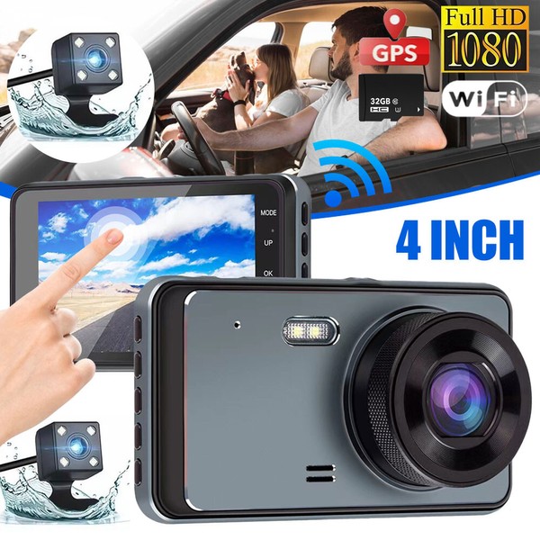 4" 1080P HD WIFI Dual Lens Car GPS Rearview Touch