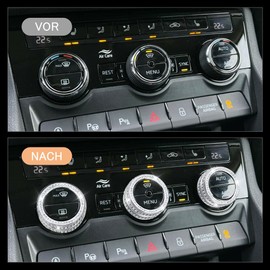 BLINGOOSE For Skoda Accessories Octavia Superb Kodiaq Karoq Air Conditioning Button Sticker Glitter AC Control Buttons Cover Metal Crystal Silver Pack of 3