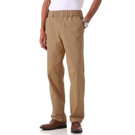 Soojun Men's Cotton Relaxed Fit Full Elastic Waist Twill Pants, Dark Khaki, 36W x 30L