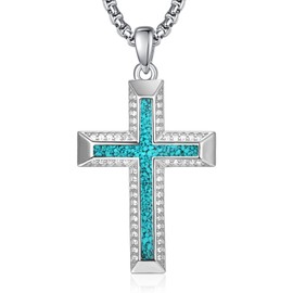 ADMETUS Silver Cross Necklaces for Men Sterling Silver Western Turqupise Cross Pendant Necklace Chain Amult Protection Jewelry Confirmation Baptism Catholic Christian Religious Jewelry Gifts for Men