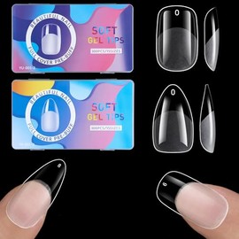 600Pcs Medium Almond & Round Square Soft Gel Nail Tips Set 2 Shape Clear Acrylic False Nails for Manicure Extension Art Home DIY Salon, Professional 15 Sizes,Full Cover Fake Nail Tips BlueZOO