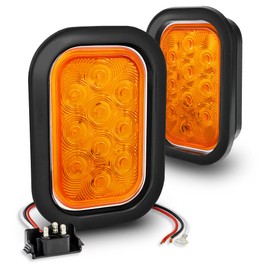 TRUE MODS 2pc Amber 5x3 3x5 Inch Rectangle LED Trailer Tail Light Kit [DOT FMVSS 108] [SAE I6 P2] [Grommets/Plugs] [Submersible] [Stop Turn Tail Park] [10 LED] Taillight for Tow Truck 80" Wide Trailer