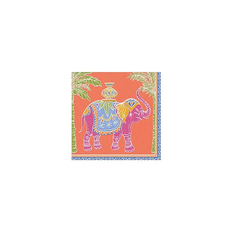 Caspari Royal Elephant Paper Cocktail Napkins in Orange, 40 Count