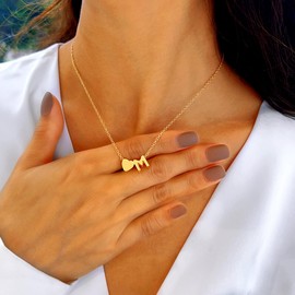Yifvhn Gold Heart Initial Necklace for Women, 14k Bubble Letter M Necklace Gold Dainty Gold Initial Heart Choker Pendant Chain Name Cute Necklaces for Women Trendy Plated Charm Jewelry