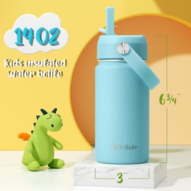 Fimibuke Kids Insulated Water Bottle - 14oz BPA-FREE 18/8 Stainless Steel Metal Tumbler Leak Proof Kids Cup with Straw for School 016-2