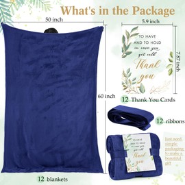 Buryeah 12 Pack Flannel Throw Blanket Bulk 50 x 60 Inch Soft Blanket with Thank You Cards and Ribbon for Wedding Favors Lightweight Cozy for Bed Sofa (Navy)