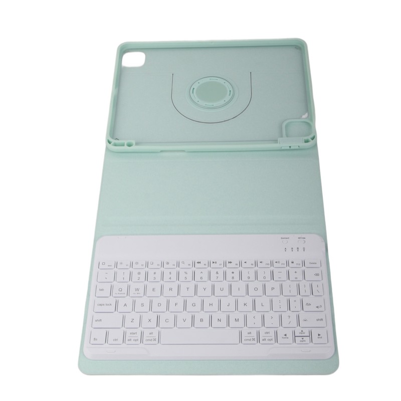 Tablet Protective Case Light Green Folding Stand Cover with Keyboard
