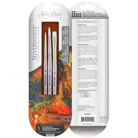 Silver Brush Limited SW-1520S Silverwhite Art Set, Watercolour, Acrylic, Gouache, or Oil Brushes, 2 Round Art Brushes Sizes 6 and 8, 1 Bright Painting Brush Size 10, Short Handle, Set of 3 Brushes