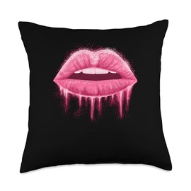Hot Pink Lips Lipstick Kiss Make Up Artist Cosmetologist Throw Pillow