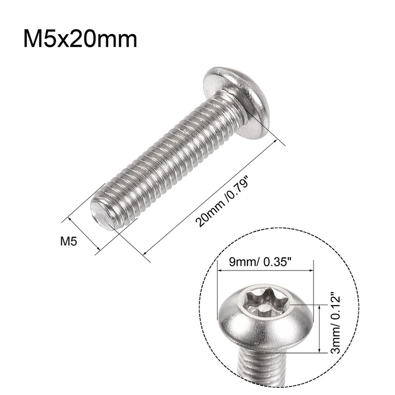 sourcing map M5x20mm Torx Security Machine Screw, 20pcs Pan Head