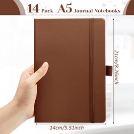 Laumoi 14 Pack Lined Journal Notebooks 5.5 x 8.2 Inch A5 Hardcover Notebook College Ruled Notepad with Pen Holder PU Leather Ruled Lined Journals for School Business Work Writing(Brown)