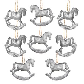 Logbuch-Verlag 8 Metal Pendants Rocking Horse Christmas Silver 6 cm Christmas Tree Pendant Decoration Vintage