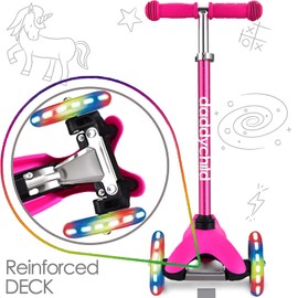 3 Wheel Scooter for Kids 3-6 Years Old, Kick Scooter With Light Up Wheels for Toddlers, Boys and Girls (Pink)