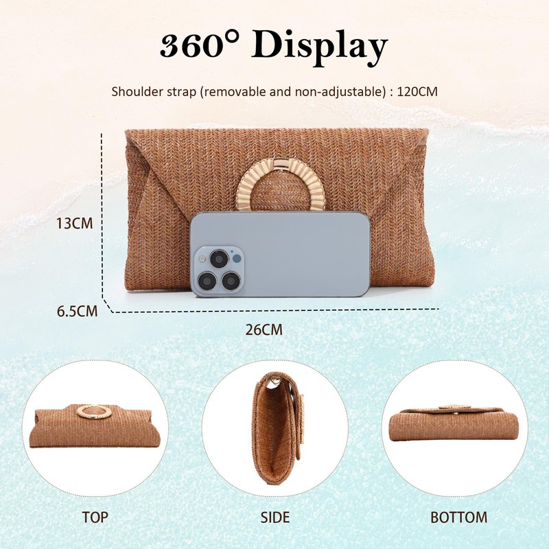 BWBIKE Women's Raffia Woven Clutch Purse - Elegant Straw Shoulder