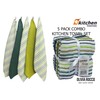 Olivia Rocco 5 Pack Striped Kitchen Tea Towels Cotton Super