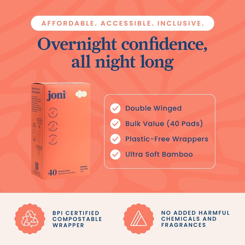 joni Organic Bamboo Overnight Pads, Extra Long Organic Pads for