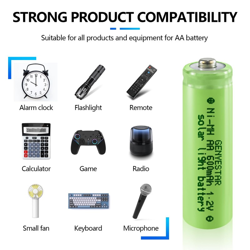 8-Pack AA Ni-MH Solar Light Rechargeable Batteries - 600mAh 1.2V