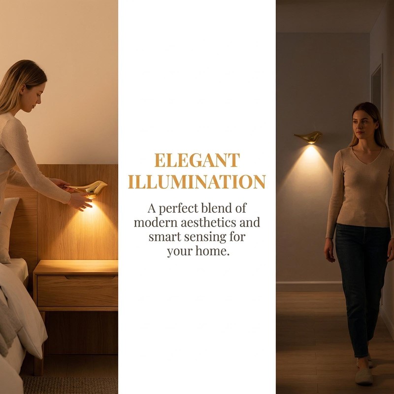 Gold Bird‑Shaped Wireless Motion Sensor LED Wall Night Light For