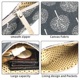 2 Pcs Canvas Cosmetic Bags, Printed Makeup Bags, Portable Travel Make up Toiletry Organizer Storage Beauty Pouch Bags with Zipper for Cosmetics Makeup Women Girls Vacation Travel Bags