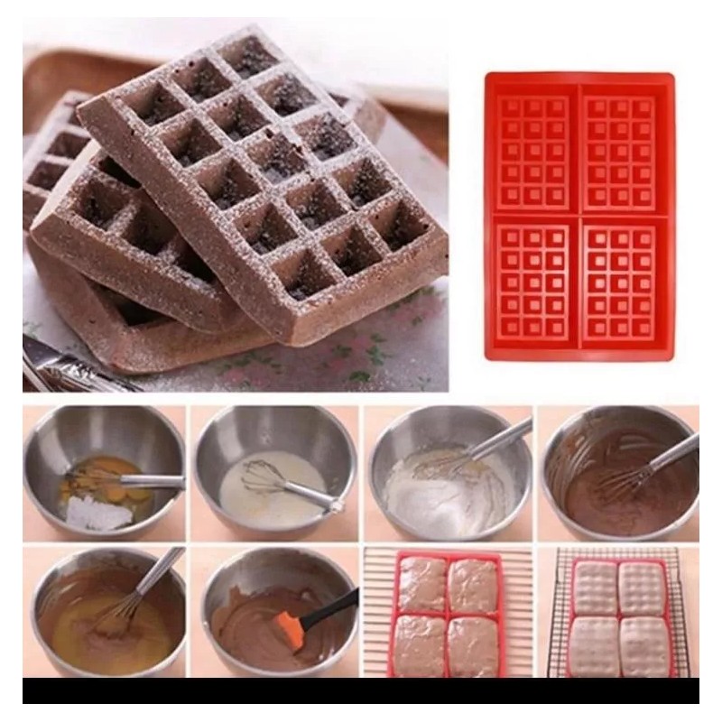Launer Molde Silicona Wafflera 4 Cavidades Repostería Waffles 2 Pza