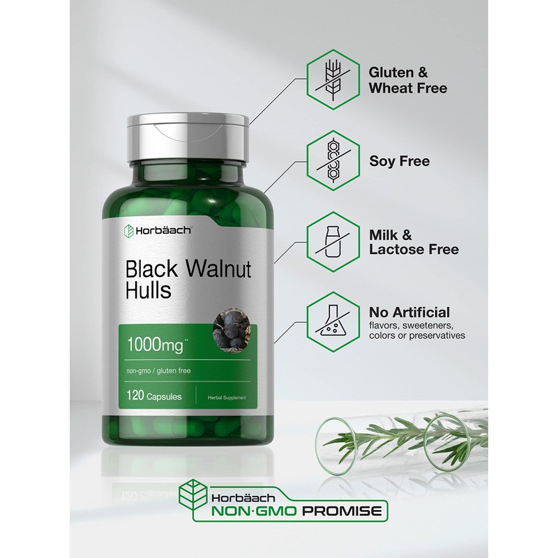 Horbaach Black Walnut Hulls Capsules | 1000 mg | 120