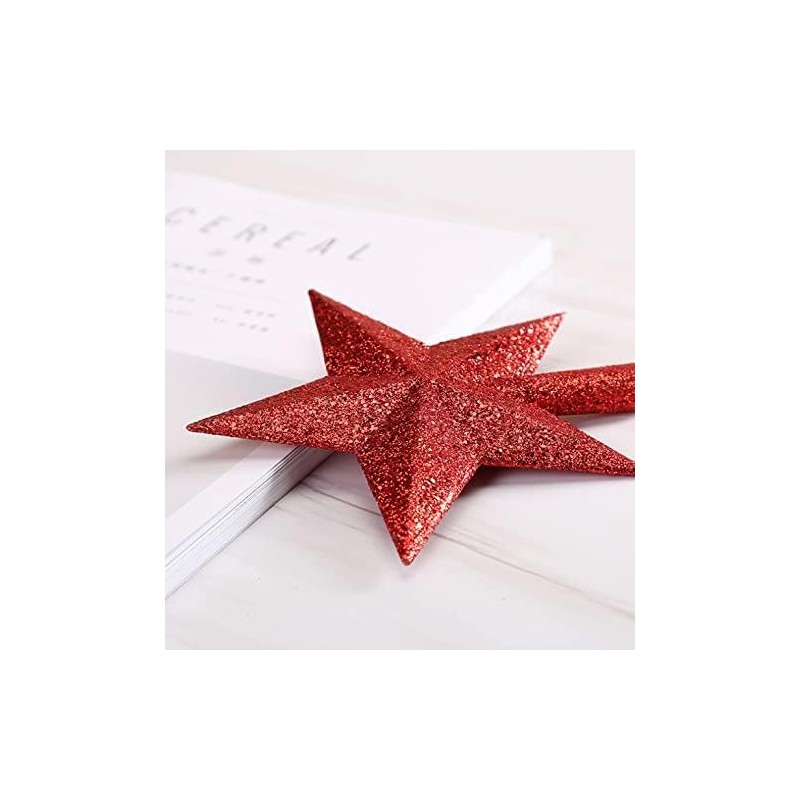 YYCRAFT 4 Inch Glitter Star Tree Topper Christmas Decoration-2 Pack,Red
