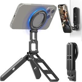 MOSENVKA Dual Magnetic Folding Smartphone Tripod, All Metal, Double Magnetic Mount, 360 Degree Rotation, Smartphone Stand, Pocket Size, Handle Stand, Adjustable Angle, Horizontal and Vertical Stand