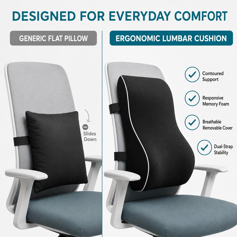 Memory Foam Lumbar Support Pillow for Office Chair and Car
