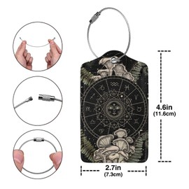 Witchy Mushroom Gaming 2 Pack Luggage Tags, Unique Leather Suitcase Tags Identifiers with Privacy Name Address Labels & Durable Steel Loop