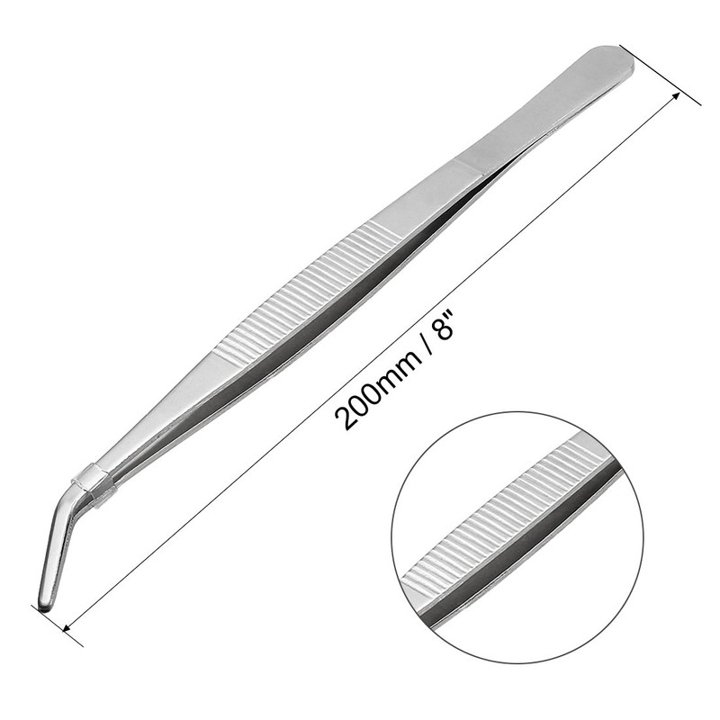 uxcell 8-Inch Stainless Steel Tweezers with Curved Serrated Tip Daily