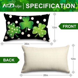 AnyDesign St. Patrick's Day Pillow Cover Shamrock Clover Throw Pillow Case 12 x 20 Inch Polka Dots Rectangle Cushion Cover Case for Party Home Farmhouse Couch Sofa Car