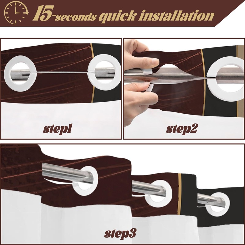 DLTAY Dark Brown and Black Hookless Shower Curtain with Snap