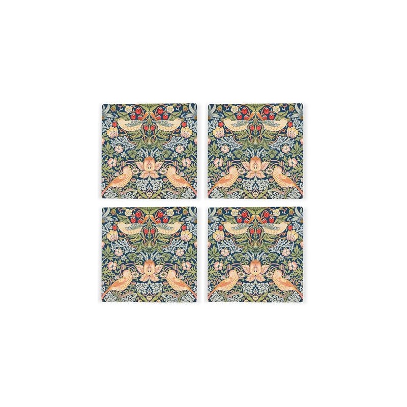 Blue Strawberry Thief Ceramic Coaster Set - William Morris Artwork