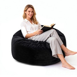 Yagamo Bean Bag Chairs for Teens, 3FT Bean Bag with Memory Foam Filling, Bean Bag Chairs with Plush Microfiber Removable Cover, Cozy Sofa for Reading, Gaming- Black