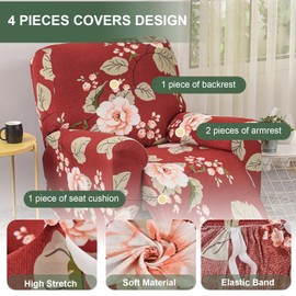 HAOYONG Recliner Chair Covers Stretch Recliner Slipcovers Washable Lazyboy Recliner Cover 4 Pieces Covers for Recliners 1 Seat Recliner Couch Covers Furniture Protector Prevent Stain and Pets Hair