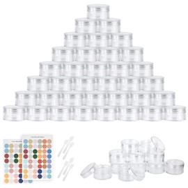 Flintronic Pack of 64 Containers, 5 ml Plastic Containers, Empty Jar, Clear Jar, Cream Jar, Empty Transparent Jar with Spatula and Label, Travel Potty Container Set for Mini Candles Cosmetics,