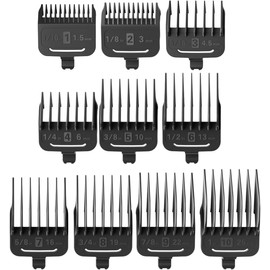 Oneisall 10Pcs Attachment Guide Comb Guards Dog Clippers RFC-676#1-#8, 1.5mm/3/mm/4.5mm/6mm/10mm/13mm/16mm/19mm/22mm/25mm Cut Length, Black