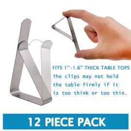 12 Pack Tablecloth Clips, Stainless Steel Picnic Table Clips, Rust Proof Table Cloth Clips, Reusable Table Cloth Holders, Premium Table Cover Clamps for Restaurant Wedding Picnic Party Outdoor Dining