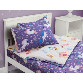 Meeting Story 3pcs Kids Comforter Sets Zipper Bedding Set for Girls,Full Kid Bedding Set Rainbow Comforter Unicorn Bedding Set for Kid,All in one Zipper Bedding(Purple,Full)