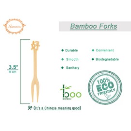 Sansnow Bamboo Disposable Forks for Picnic/Outdoor Party, Chinese "hao" Decorative Food Picks for Home/Birthday/Christmas Party, Special Bamboo Mini Forks for Appetizer 100 Counts, 3.5"(Good)