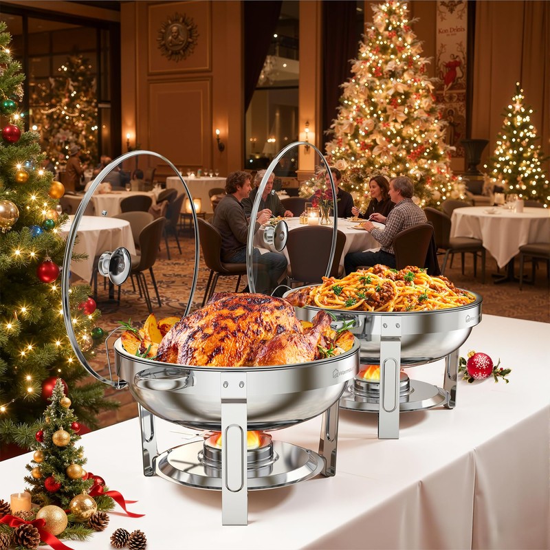 WARMOUNTS Round Chafing Dishes for Buffet with Glass Lid (5QT,