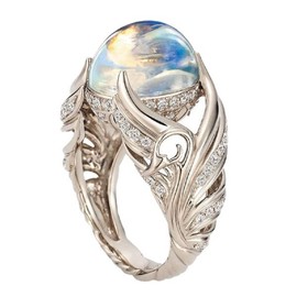 Moonstone Ring for Women men 925 Sterling Silver Rainbow Moonstone Thumb Ring Minimalist Statement Band Finger Ring Angel Wings Rose Moon Ring Moonstone Ring for Women, 6