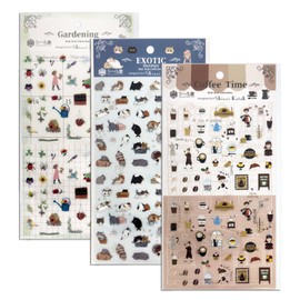 Shealdo Ks-ss-30001 ShinziKatoh Sheet Seal, Coffee Time, Exotic Shorthair, Gardening, Set of 3, Coffee, Cat Garden, Made in Japan