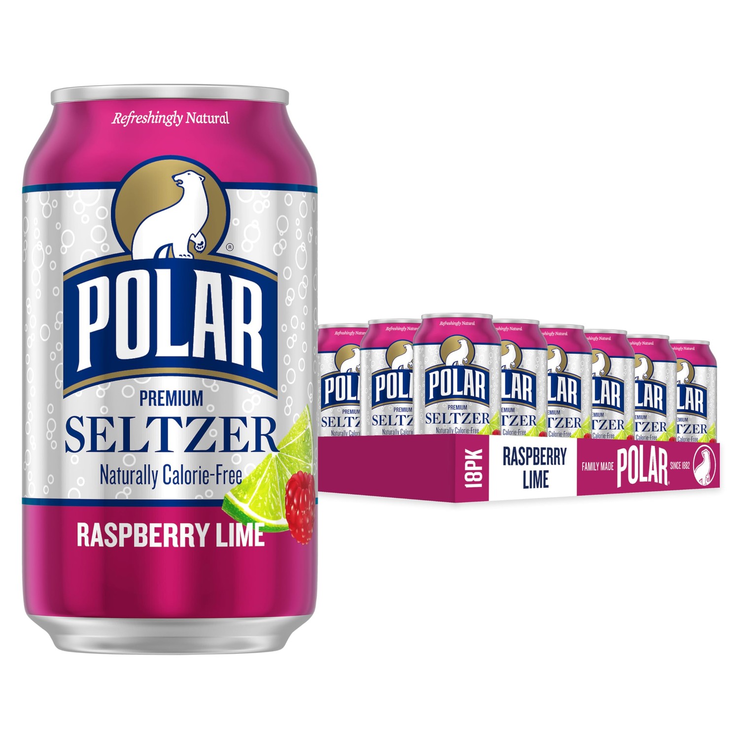 Polar Seltzer Water Raspberry Lime, 12 fl oz cans, 18 pack - ibspot.com