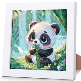 luckyarina Panda Diamond Painting Children with Frame Animals Diamond Painting Pictures Children, 5D Diamond Painting for 8 9 10 11 Years 18 x 18 cm