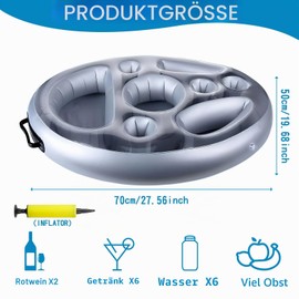 MTINRNI Pool Drink Holder, Inflatable Drink Holder with 8 Holes, Large Inflatable Drink Holder, 70 x 50 cm, Floating Drink Holder for Summer, Swimming Pool, Party and Pool