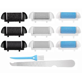 9PCS Replacement Roller Refill Heads for Scholl/Essy/Ratukall Foot File,Electric Foot File Replacement Rollers with 1 Cleaning Brush&1 Nail File, for Removing Calluses,Cracked Heels(Blue, Gray, Black)