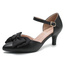 MAIERNISI JESSI Women's Bow Heels Closed Toe Kitten Heel Ankle Strap Dressy Wedding Pumps Black 44 - US 10.5